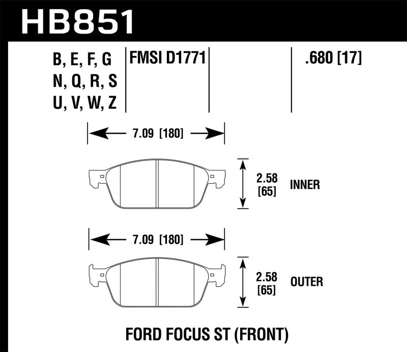 Hawk 15-16 Ford Focus ST HT-10 Race Front Brake Pads