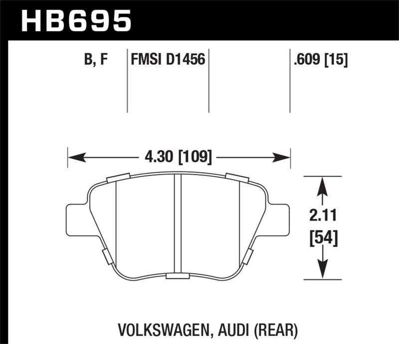 Hawk 12 Audi A3 / 11-12 VW Golf GTI/Jetta S/Jetta SE/Jetta SEL/Jetta TDI HPS Street Rear Brake Pads