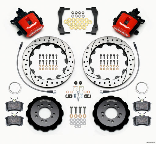 Wilwood Combination Parking Brake Rear Kit 12.88in Drilled Red 2013-Up Ford Focus ST w/ Lines