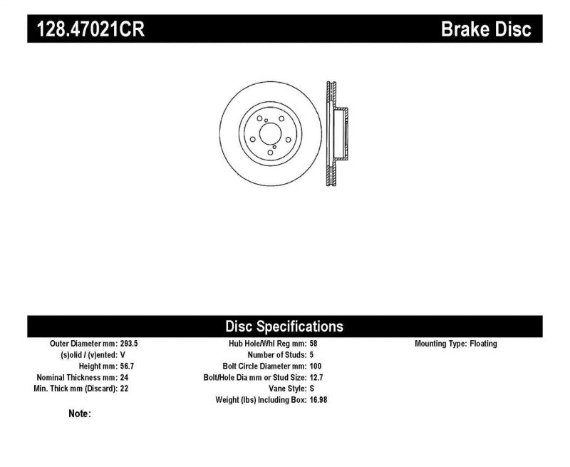 StopTech Drilled Sport Brake Cryo Rotor